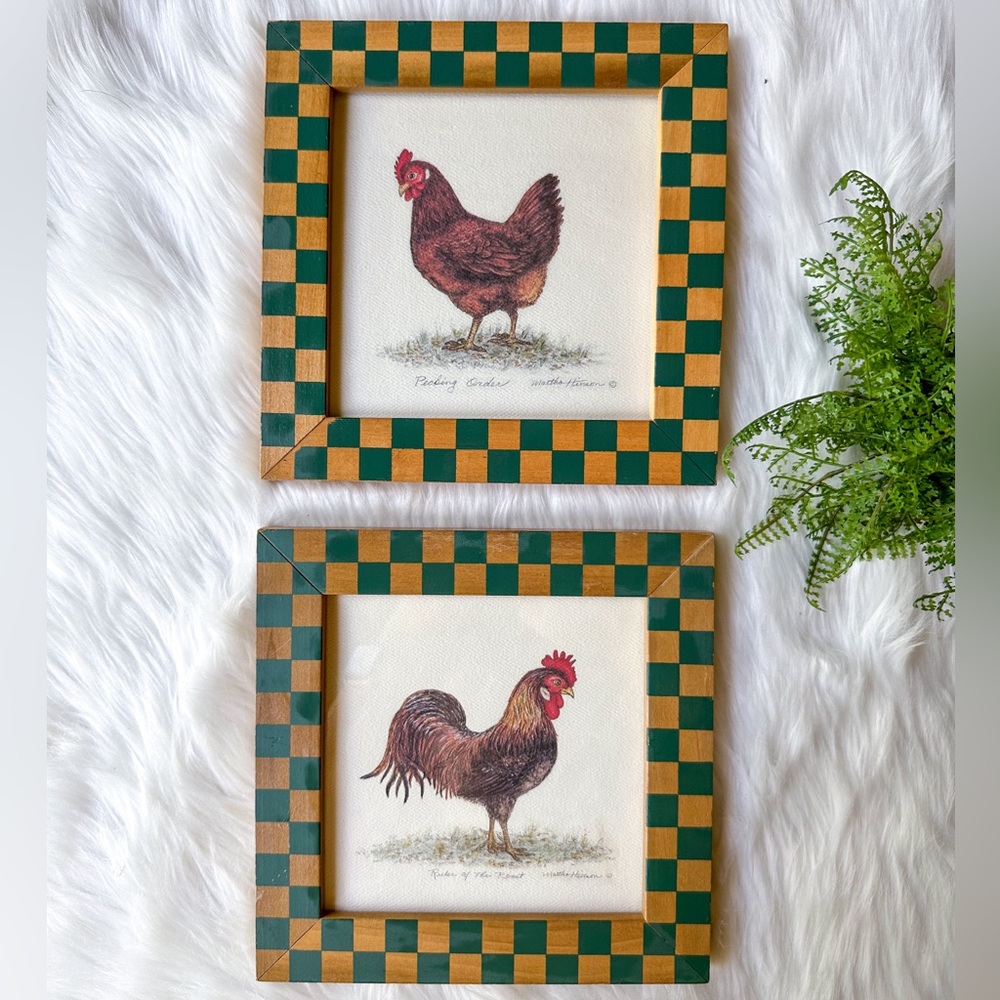 Vintage Lithographs Pecking Order/Ruler of the Roost Chicken Rooster Frame Farm